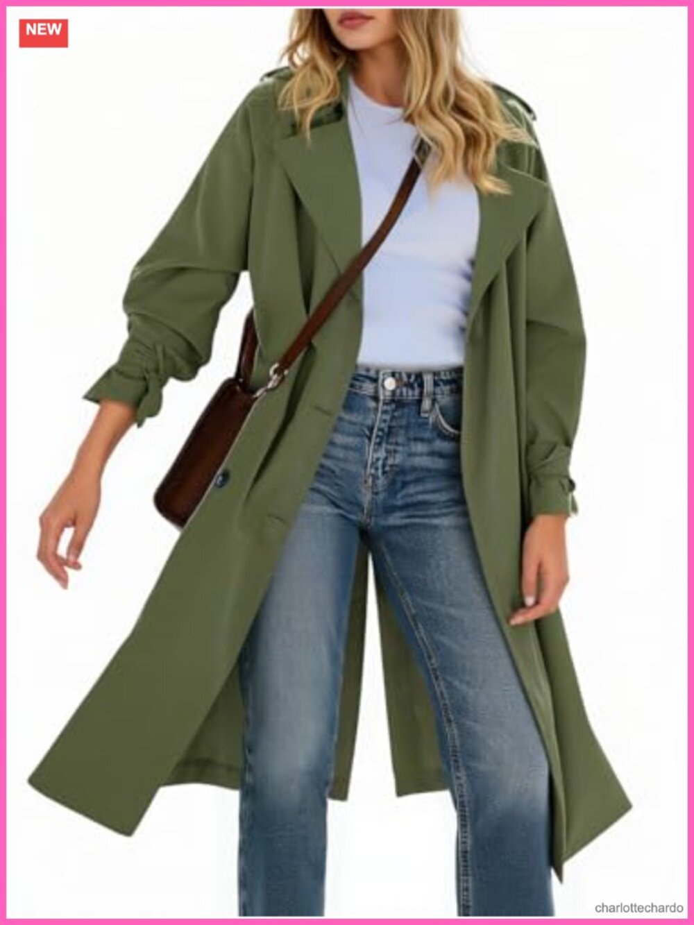 Long Double Breasted Trench Coat for Women with Belt Notch Lapel